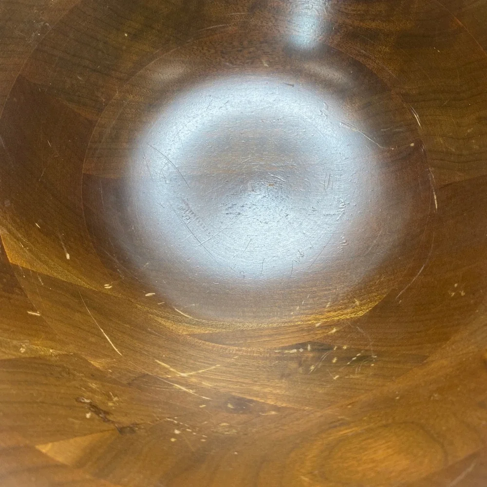 VTG Vermillion Walnut Wood Salad Serving Bowl Mid‎ Century Modern Boho Fruits